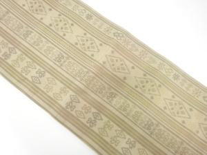 縞に花模様織り出し　袋帯